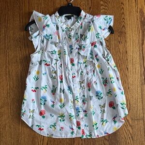 Ann Taylor Garden Print Ruffle Sleeve Button-Up Top